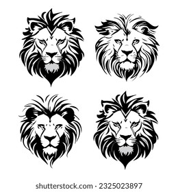 Vector collection of four lion head.