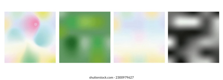 Vector collection of four square gradient backgrounds. Soft pastel, green and monochrome abstract banners.