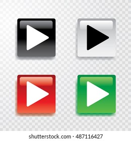 vector collection of four square play buttons with transparent shadow