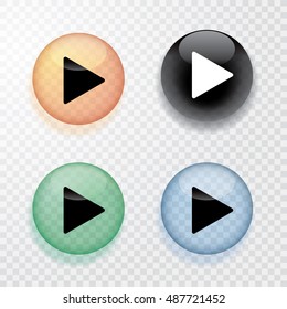 vector collection of four transparent play buttons with shadow