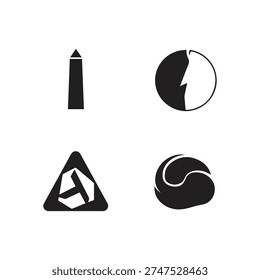 Vector collection of four unique black and white abstract symbols. Minimalist shapes for modern branding, logos, and graphic design projects.