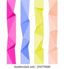 Vector collection of four-lane bookmark design templates with modern polygonal background on white background yellow blue orange pink