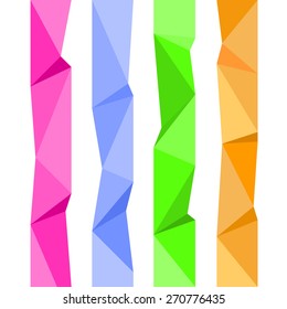 Vector collection of four-lane bookmark design templates with modern polygonal background on white background blue green orange pink