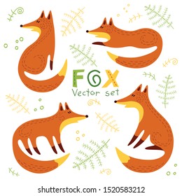 Vector collection of foxes in different poses. Cute hand-drawn foxes for your design.