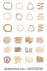 Vector collection of freehand brush strokes. Brush, marker, pencil, various geometric shapes.