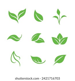 Vector collection of freen leaves icon - natural, healthy, eco, organic or bio symbol on white background