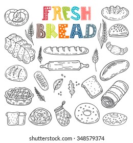 Vector collection of fresh bread. Hand drawn sketch style bakery set. Vector illustration