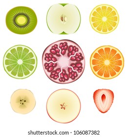 Vector collection of fresh fruit slices - Set 1