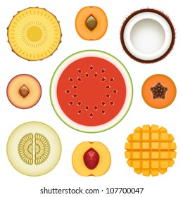 Vector collection of fresh fruit slices - Set 2