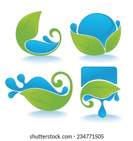 vector collection of fresh green leaves and water drops signs and symbols