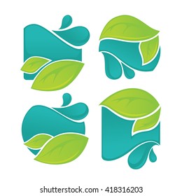 vector collection of fresh green leaves and water drops signs and symbols