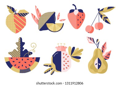 Vector collection of fresh healthy  fruits made in flat style - each one is isolated for easy use. Healthy lifestyle or diet design element. - Vector 