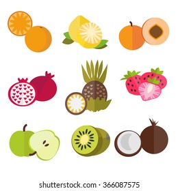 Vector collection of fresh healthy fruits made in flat style - each one is isolated for easy use. Healthy lifestyle or diet design element