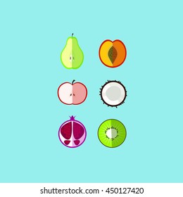 Vector collection of fresh healthy fruits and vegetables made in flat style - each one is isolated for easy use. 