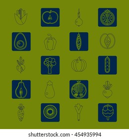 Vector collection of fresh healthy fruits and vegetables made in flat style - each one is isolated for easy use.