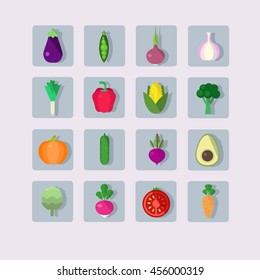  Vector collection of fresh healthy fruits and vegetables made in flat style - each one is isolated for easy use. 