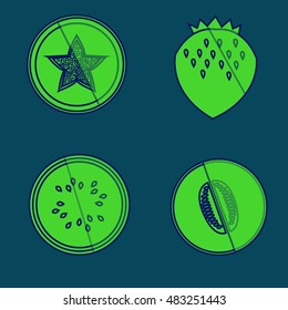 Vector collection of fresh healthy fruits and vegetables made in flat style - each one is isolated for easy use. 