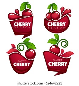 vector collection of fresh juice stickers and cherry berry symbols for your text