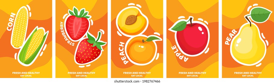 Vector collection of fresh juicy fruit poster.