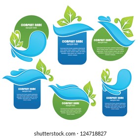 vector collection of fresh leaves and clean water, frames and stickers