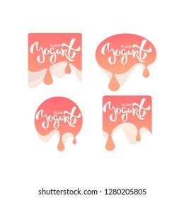 vector collection fresh plain yogurt logo, label, emblems with hand drawn lettering composition