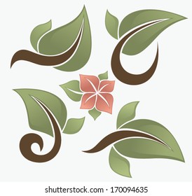 vector collection of fresh spring  green leaves symbols and emblems