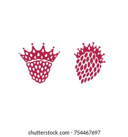 Vector collection of fresh stylized berries and strawberry.  Vector logo of organic nature vegan food