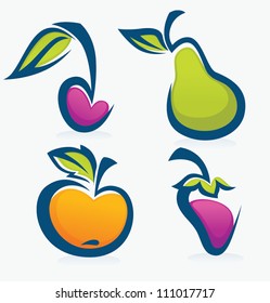 vector collection of fresh stylized fruits and berries