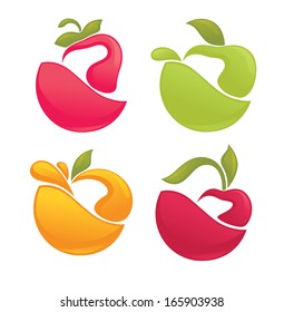 vector collection of fresh stylized fruits and berries, stickers and emblems