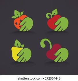 vector collection of fresh stylized fruits and berries, stickers and emblems