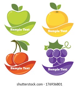 vector collection of fresh stylized fruits and berries, stickers and emblems