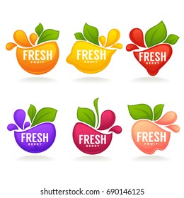 vector collection of fresh stylized fruits and berries, logo, labels, stickers and emblems