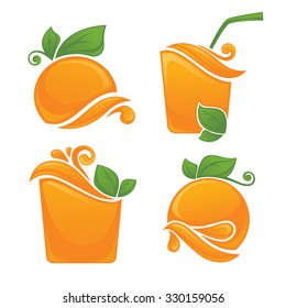 vector collection of fresh stylized orange fruits, stickers and emblems
