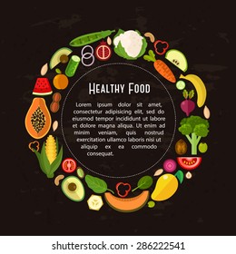 Vector collection of fresh vegetables and fruits. Vector illustration of healthy food  in flat style. Healthy lifestyle or diet design element.