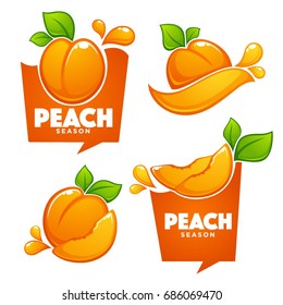 vector collection of fruit and juice stickers and peach and apricot symbols for your text