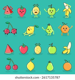 vector collection of fruits and cute fruit characters