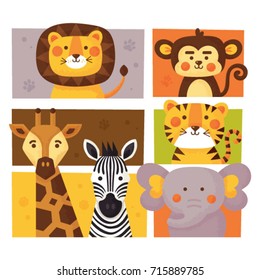 Vector collection funny animal. Cute animal. including tiger, lion, giraffe, monkey, elephant, zebra.