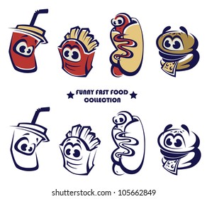vector collection funny and cartoon american fast food