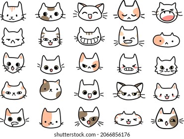 Vector collection of funny cartoon cat faces.Cute hand-drawn cats with different emotions.
