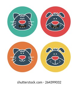 Vector collection with funny cats and dogs in round labels