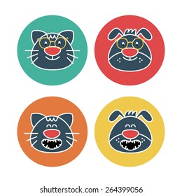 Vector collection with funny cats and dogs in round labels