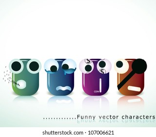 Vector collection of funny, cute and original creature faces expressing different emotions and situations