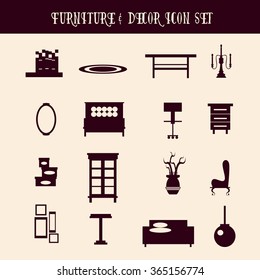 Vector collection of furniture and decor made in cartoon style. Vector template for business card and banner