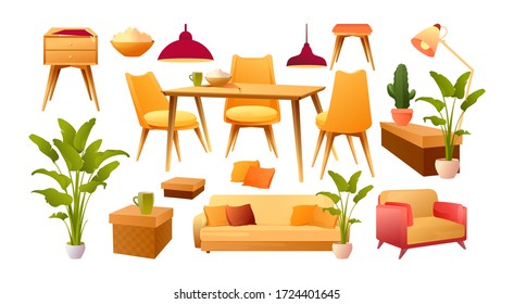 vector collection of furniture, tables sofas for design rooms on a white background isolated