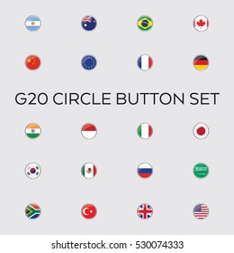 A vector collection of the G20 country flags. These twenty nations are the top economies in the world.