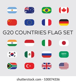 A vector collection of the G20 country flags. These twenty nations are the top economies in the world.