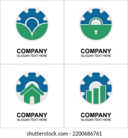 vector collection of gear, bmi, green and blue logos