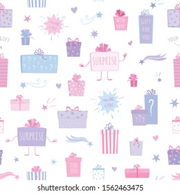 Vector collection of gifts and surprises. Color sketches on a white background