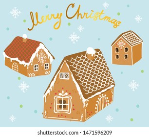 Vector collection of gingerbread houses. Hand drawn cartoon illustration.