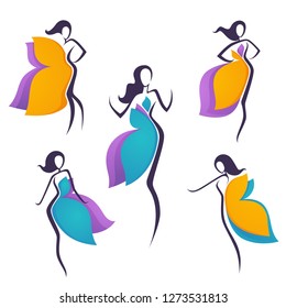 vector collection of girls look like a bright flowers or butterfly wing dress for your logo